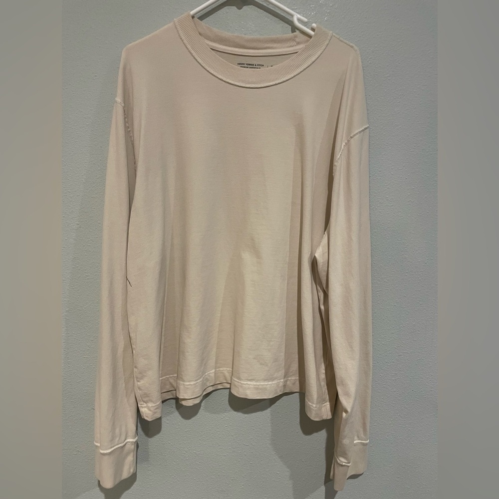 Abercrombie & Fitch Men's Long-Sleeve Crewneck — Light Cream